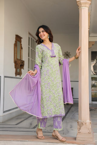 Women Ethnic Motifs Printed Regular Pure Cotton Kurta with Trousers & With Dupatta