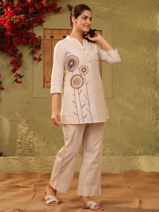 Off White Floral Embroidered Co-ord Set