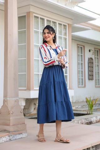 Blue Solid Fit & Flare Dress