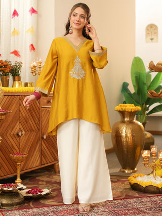 Mustard Embroidered Chanderi Co-Ord Set