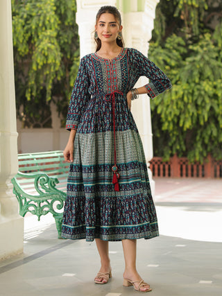 Printed Round Neck Pure Cotton Ethnic Dresses