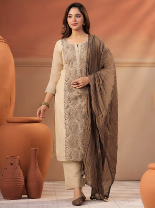 Women Ethnic Motifs Embroidered Regular Thread Work Kurta With Dupatta