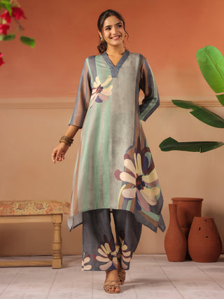 Pastel green and grey Abstract Print Co-Ord Set