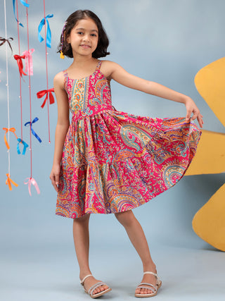 Girls Printed Cotton Knee Length Dress