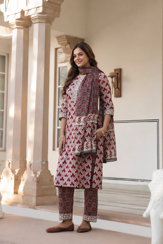 Grey Ethnic Motif Print 3-Piece Kurta Set