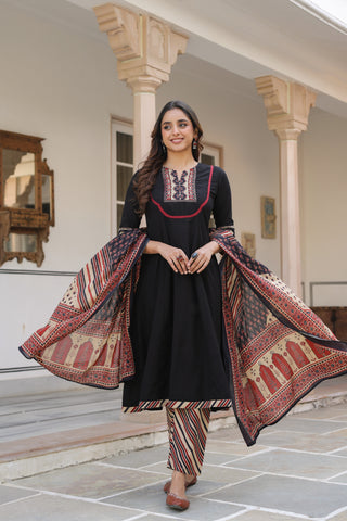 Black Solid 3-Piece Kurta Set