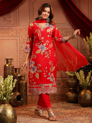 Women Ethnic Motifs Printed Regular Thread Work Kurta with Trousers & With Dupatta