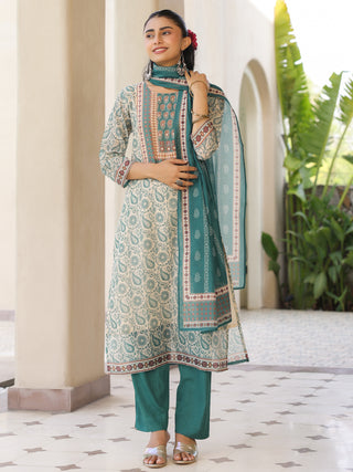 Women Floral Printed Regular Mirror Work Kurta with Trousers & With Dupatta