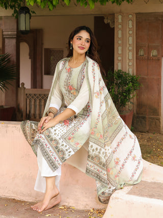 Women Floral Printed Regular Pure Cotton Kurta with Trousers & With Dupatta