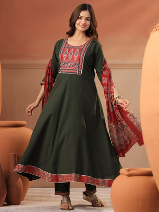 Green Printed 3-Piece Anarkali Kurta Set