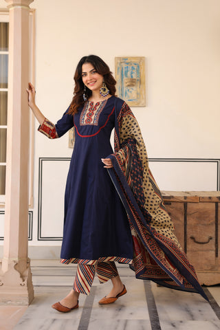 Blue Solid 3-Piece Kurta Set
