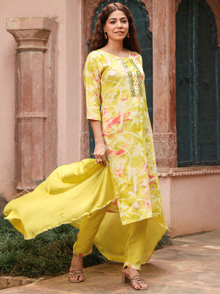 Green Floral Embroidered 3-Piece Straight Kurta Set