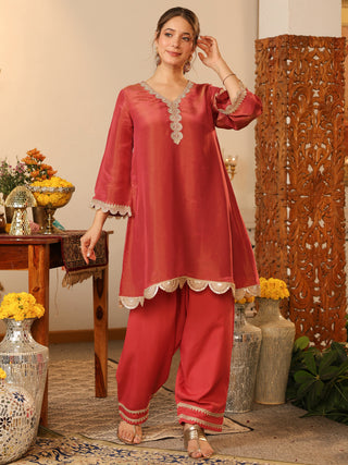 Rose Pink Paper Shimmer Lace Co-Ord Set