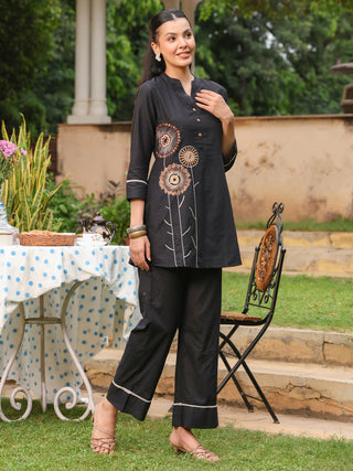 Black Floral Embroidered Co-ord Set