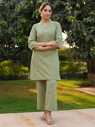 V-Neck Pure Cotton Tunic With Trousers Co-Ords
