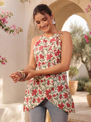 Floral Print Tie-Up Top