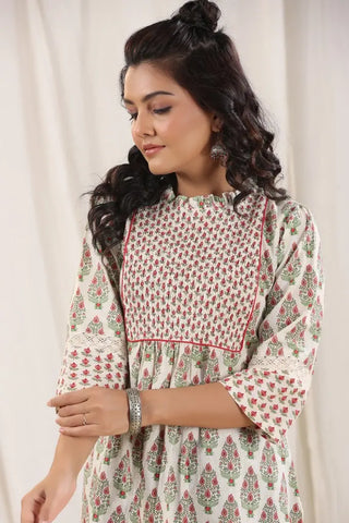 Women Green Ethnic Motifs Printed Pure Cotton Kurti