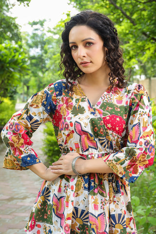 Women White Tribal Print Empire Top
