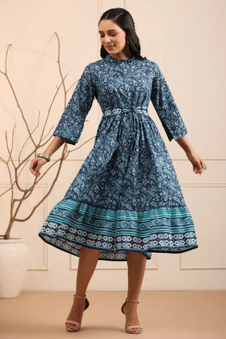 Women Navy Blue Ethnic Motifs A Line Dress