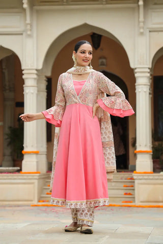 Women Pink Anarkali Printed Kurta Set