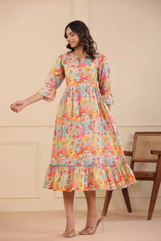 Women Multi Disital Printed Fit and Flare Dresses