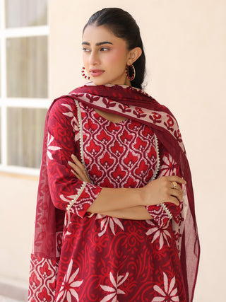 Maroon Ethnic Motif Print Fit & Flare 3-Piece Anarkali Kurta Set