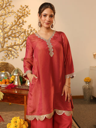 Rose Pink Paper Shimmer Lace Co-Ord Set