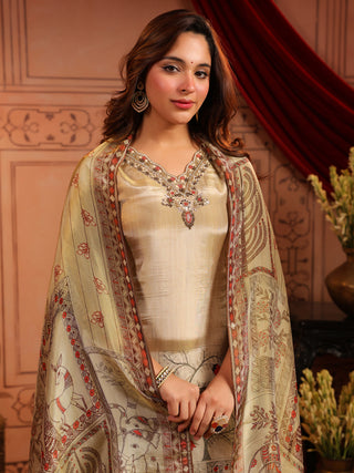 Women Ethnic Motifs Printed Regular Beads and Stones Kurta with Trousers & With Dupatta