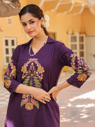 Floral-Embroidered Cotton Tunic With Trouser Co-Ords