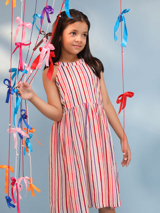 Girls Striped Pure Cotton Fit & Flared Ethnic Dresses