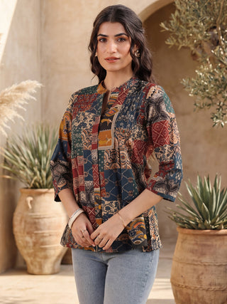 Print Mandarin Collar Ethnic Cotton Top