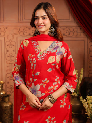 Women Ethnic Motifs Printed Regular Thread Work Kurta with Trousers & With Dupatta