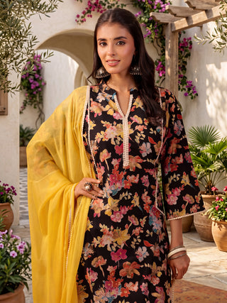 Women Floral Printed Regular Pure Cotton Kurta with Trousers & With Dupatta