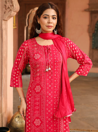 Pink Floral Embroidered Lace 3-Piece Straight Kurta Set