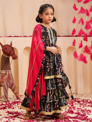 Girls Ethnic Motifs Printed Regular Pure Cotton Kurta with Sharara & With Dupatta