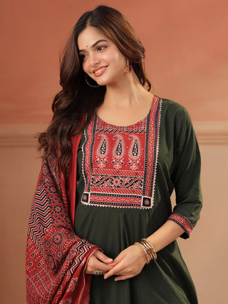 Green Printed 3-Piece Anarkali Kurta Set