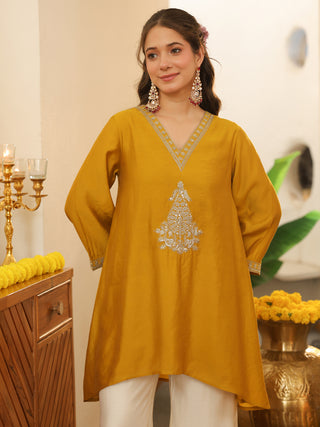 Mustard Embroidered Chanderi Co-Ord Set