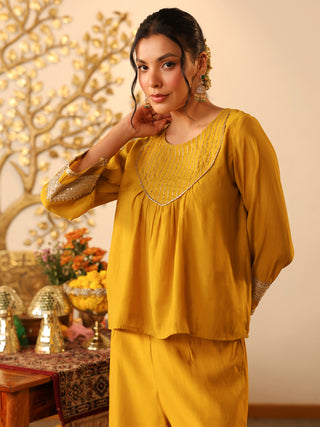 Yellow Lace Chanderi Co-Ord Set