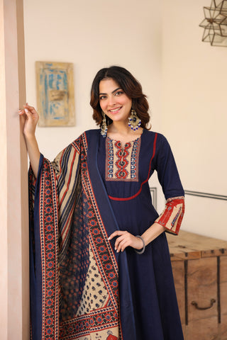 Blue Solid 3-Piece Kurta Set