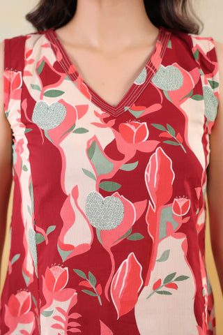 Maroon Ethnic Motif Print Katha Work Top