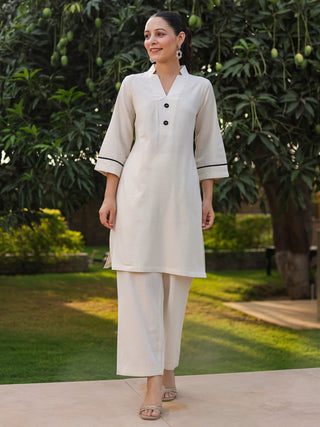 V-Neck Pure Cotton Tunic With Trousers Co-Ords