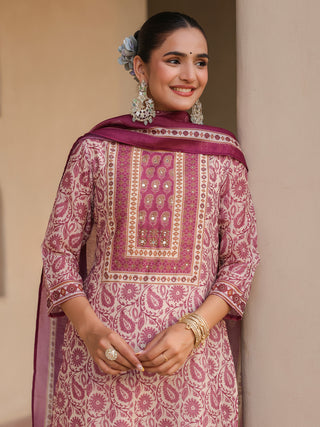 Women Floral Printed Regular Mirror Work Kurta with Trousers & With Dupatta