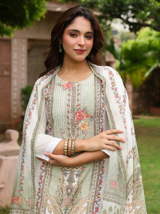 Women Floral Printed Regular Pure Cotton Kurta with Trousers & With Dupatta