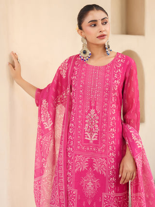Pink Ethnic Motif Print 3-Piece Straight Kurta Set