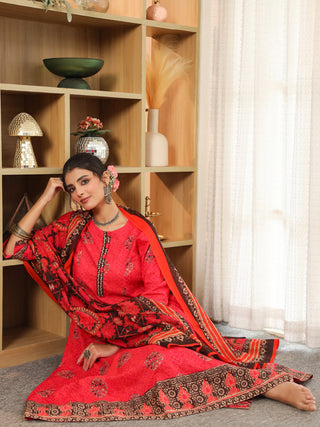 Women Ethnic Motifs Printed Regular Pure Cotton Kurta with Trousers & With Dupatta