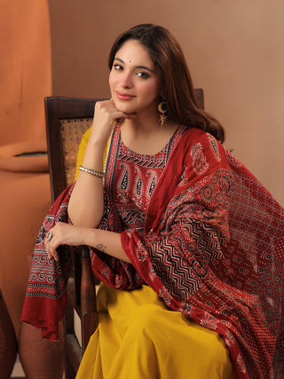 Mustard Printed 3-Piece Anarkali Kurta Set