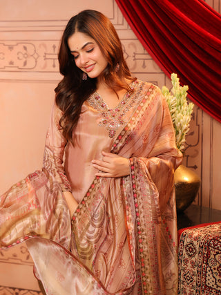 Women Ethnic Motifs Printed Regular Beads and Stones Kurta with Trousers & With Dupatta