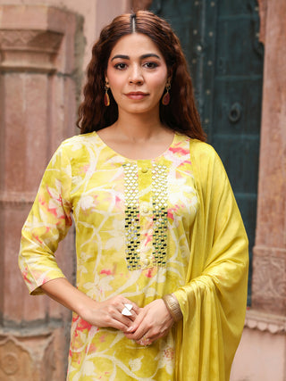 Green Floral Embroidered 3-Piece Straight Kurta Set
