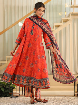 Women Ethnic Motifs Printed Regular Pure Cotton Kurta with Trousers & With Dupatta