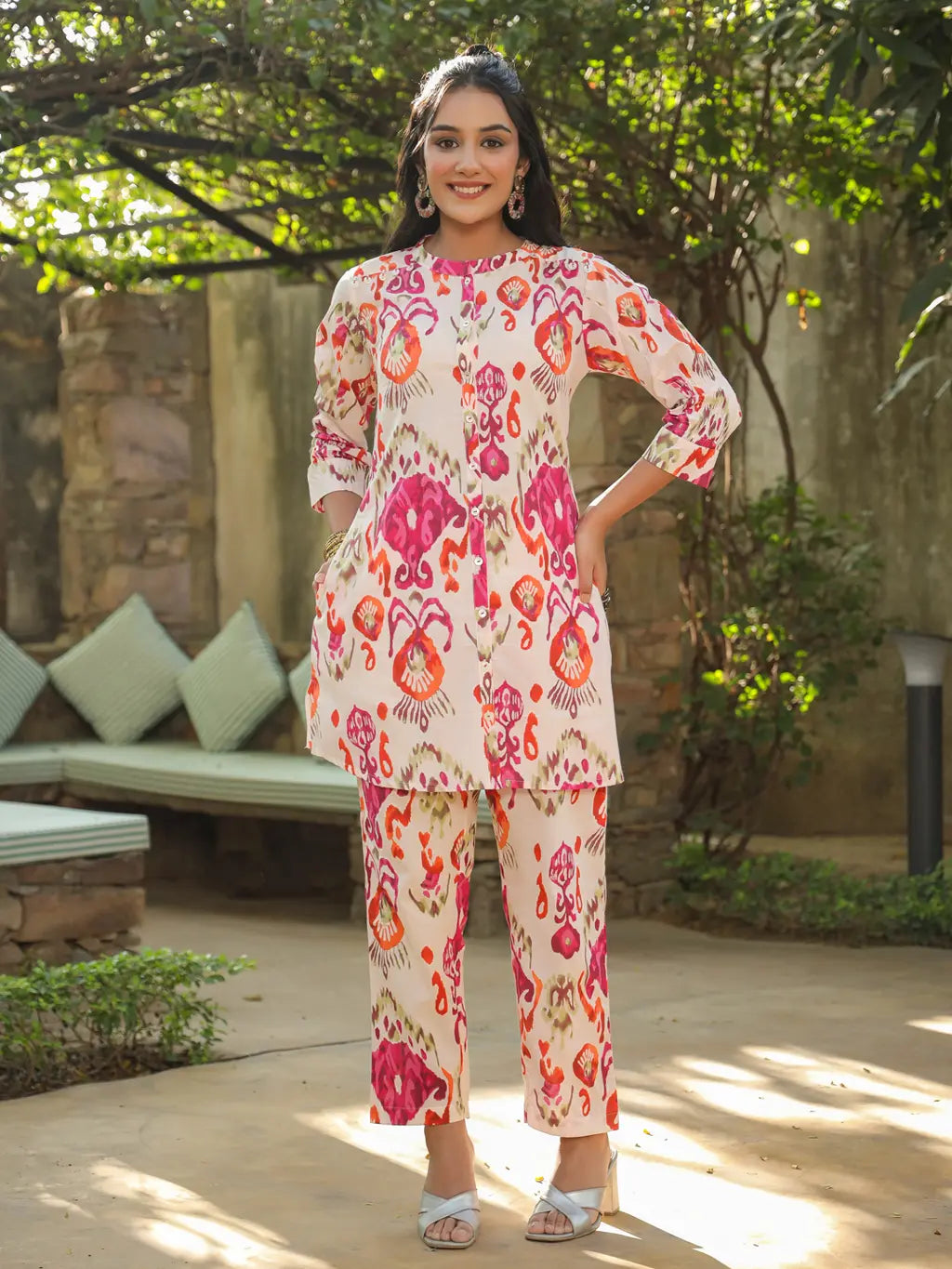 Women Multi Colour Printed Pure Cotton Tunic With Trouser – Rain & Rainbow